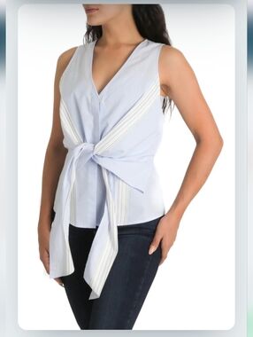 Derek Lam 10 Crosby Light Blue Tie-Front Sleeveless Top